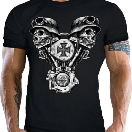 Maglietta Biker "V-Twin Skulls Iron Cross" – Design Originale Gasoline Bandit
